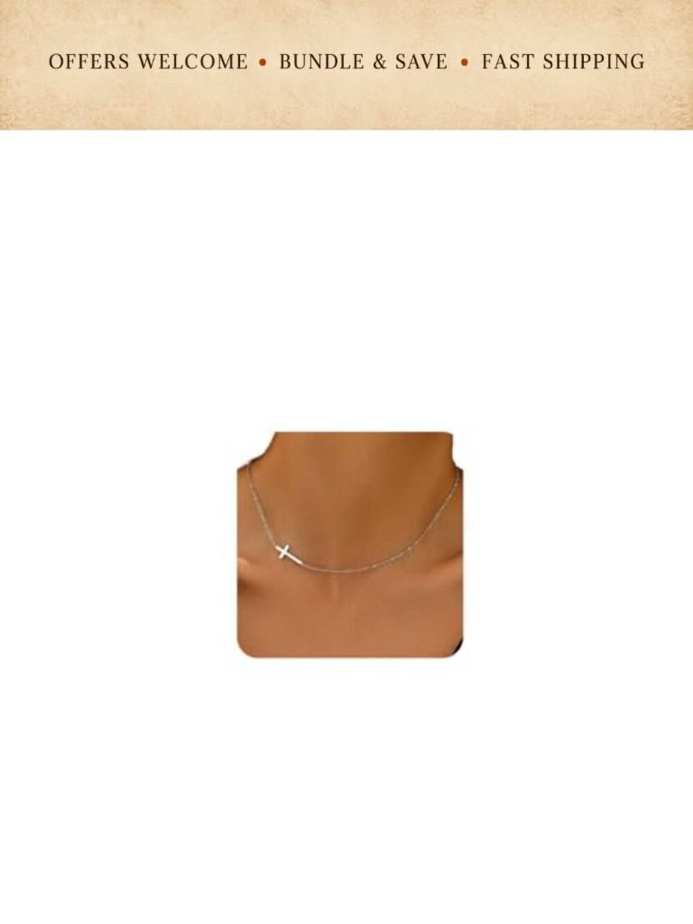 18K Gold Plated Sideways Cross Necklace Stainless Steel 16in